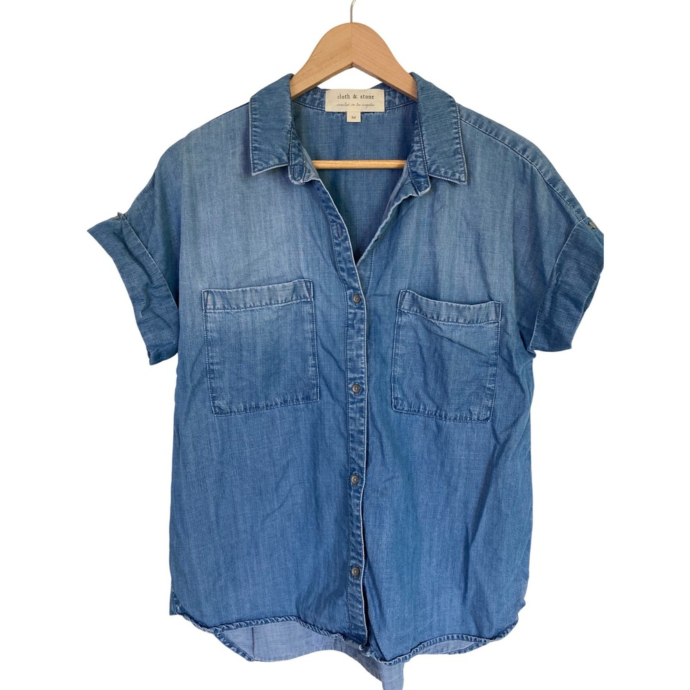 Cloth & Stone Blue Tencel Lyocell Short Sleeve Button Down Shirt Medium C2685